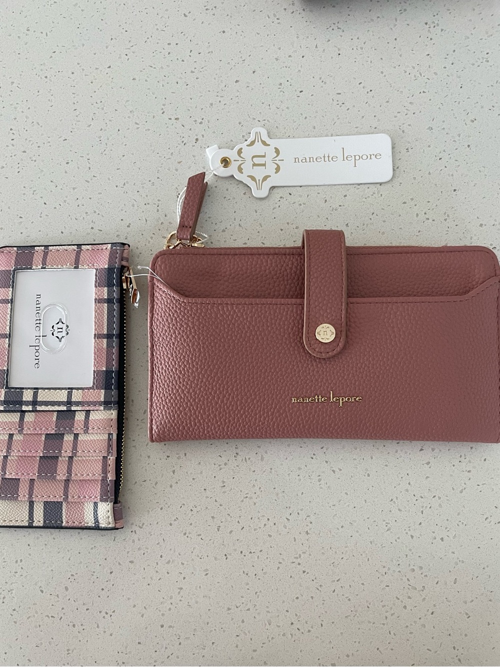 Nanette Lepore Lilli Bifold Aged Rose /Rose Plaid 2 Pc Wallet New With Tags